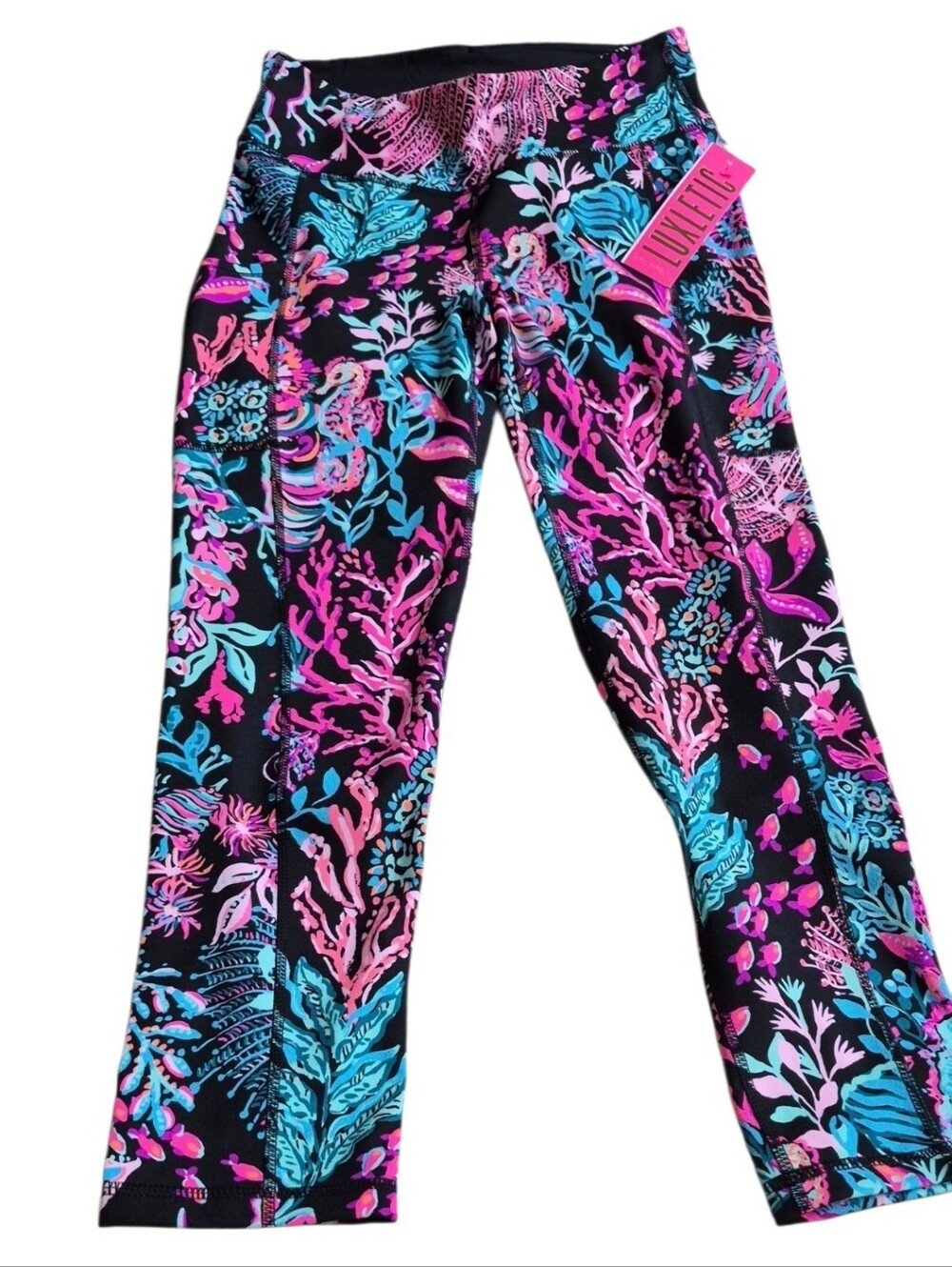 Lilly Pulitzer Weekender Mid Rise Midi Leggings Onyx Twilight Coral Small NWT